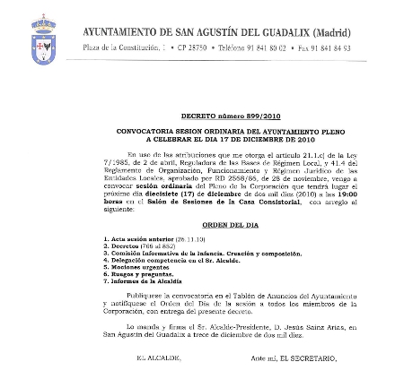 Convocatoria del pleno del ayuntamiento el día 17 de diciembre
