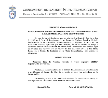 Sesión extraordinaria del pleno del ayuntamiento 14 de enero