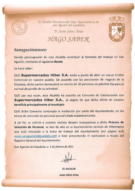 Bando Selección de Personal Supermercados Hiber