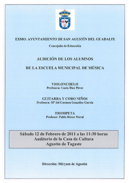 Audición de la Escuela Municipal de Música el día 12 de febrero