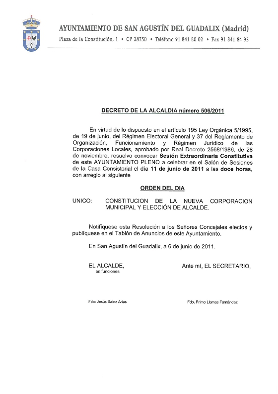 Sesión Extraordinaria Constitutiva de este Ayuntamiento pleno 11 junio 2011