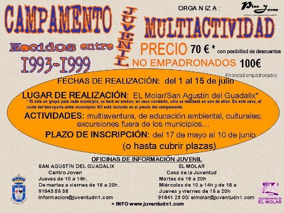 Inscripciones Campamento Juvenil Multiactividad