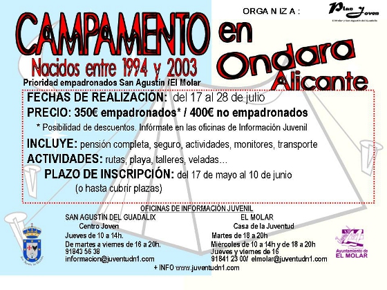 Inscripciones Campamento Juvenil en Ondara (Alicante)