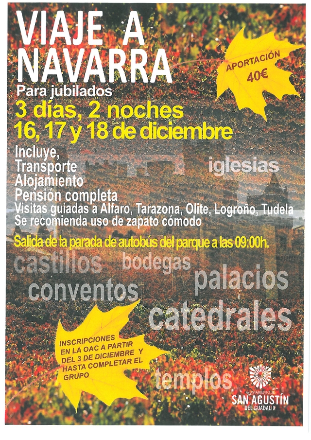 Excursión a Navarra para mayores del 16 al 18 de diciembre