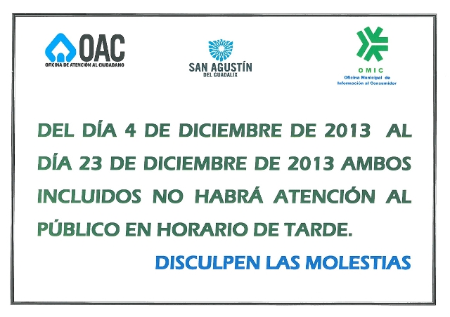 Horario de la OAC en diciembre