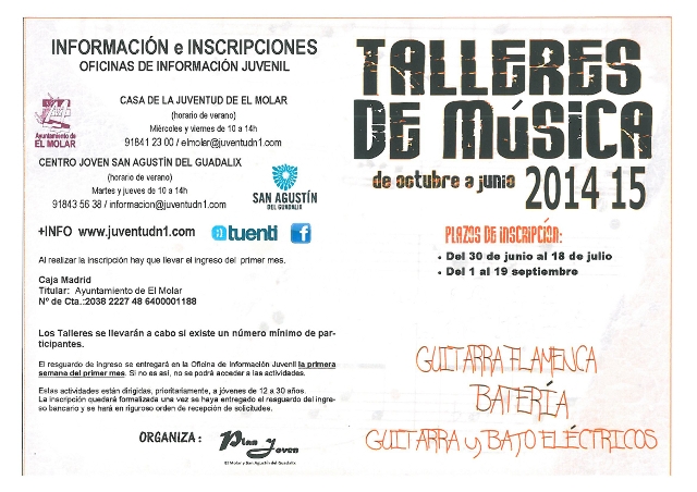 Inscríbete ya en el Taller de Música del Plan Joven