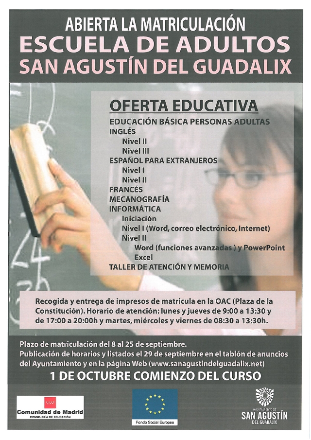 Abierto el plazo de matriculación de la Escuela de Educación de Adultos para el nuevo curso