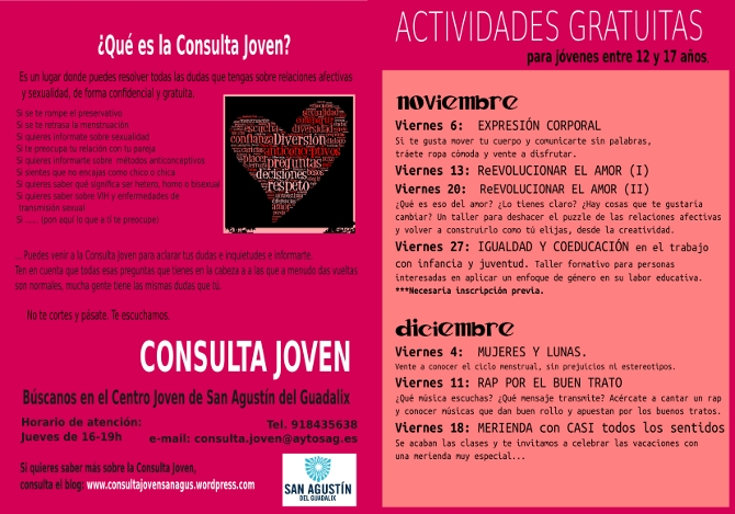 Actividades de la Consulta Joven para noviembre y diciembre
