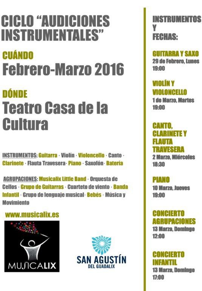 Ciclo “Audiciones Instrumentales” en febrero y marzo
