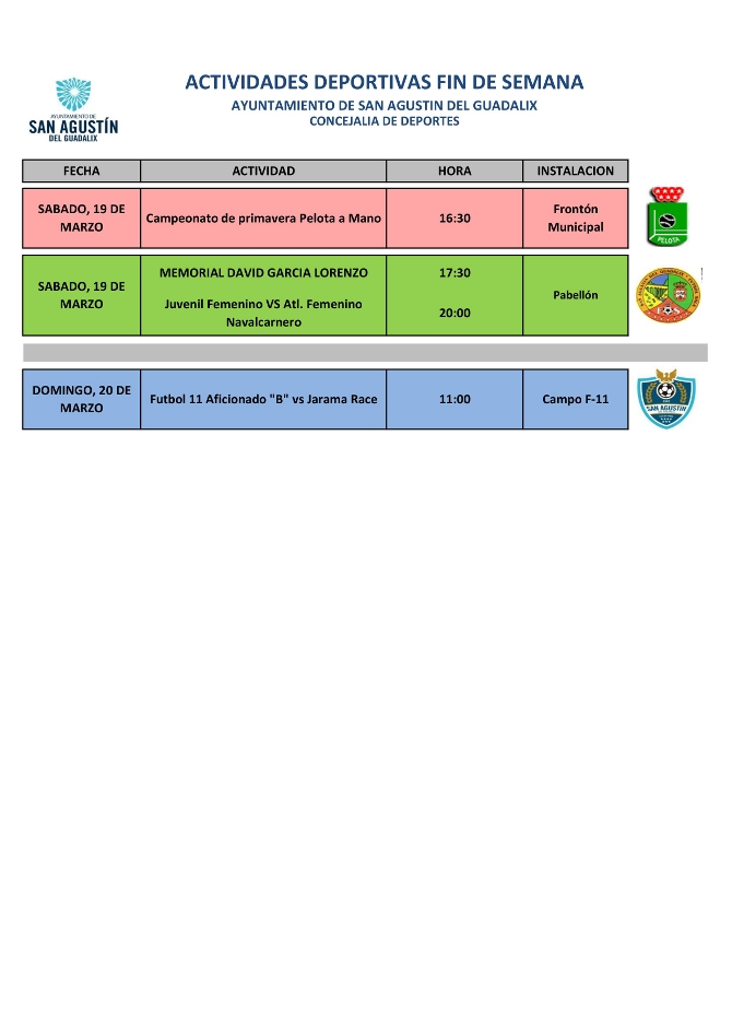 Actividades deportivas para el fin de semana del 18 al 20 de marzo
