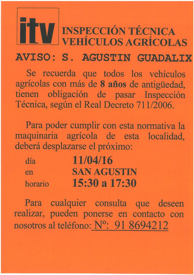 Inspección Técnica de Vehículos Agrícolas 11 abril