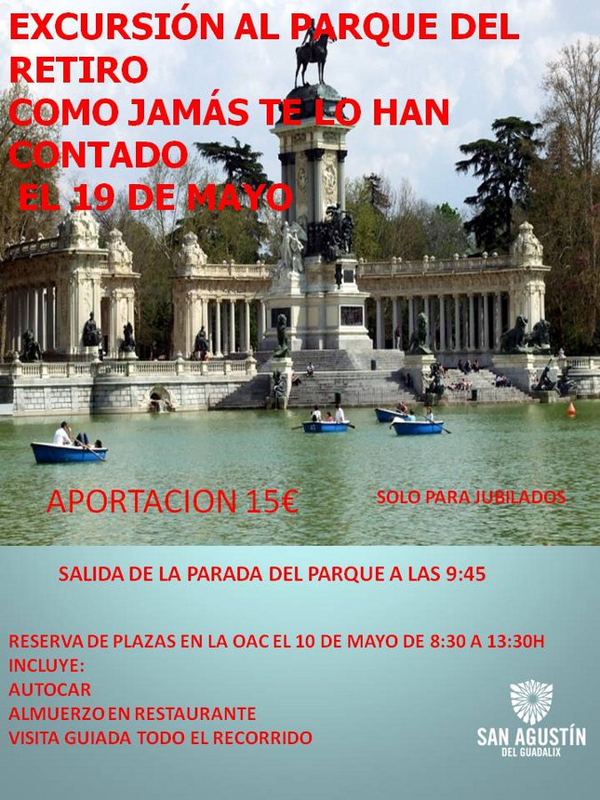 Se suspende la excursión al Parque del Retiro 19 mayo