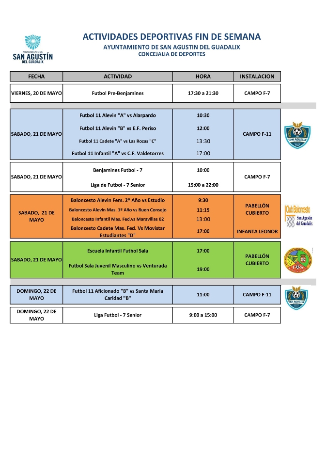 Actividades deportivas para el fin de semana del 20 al 22 de mayo