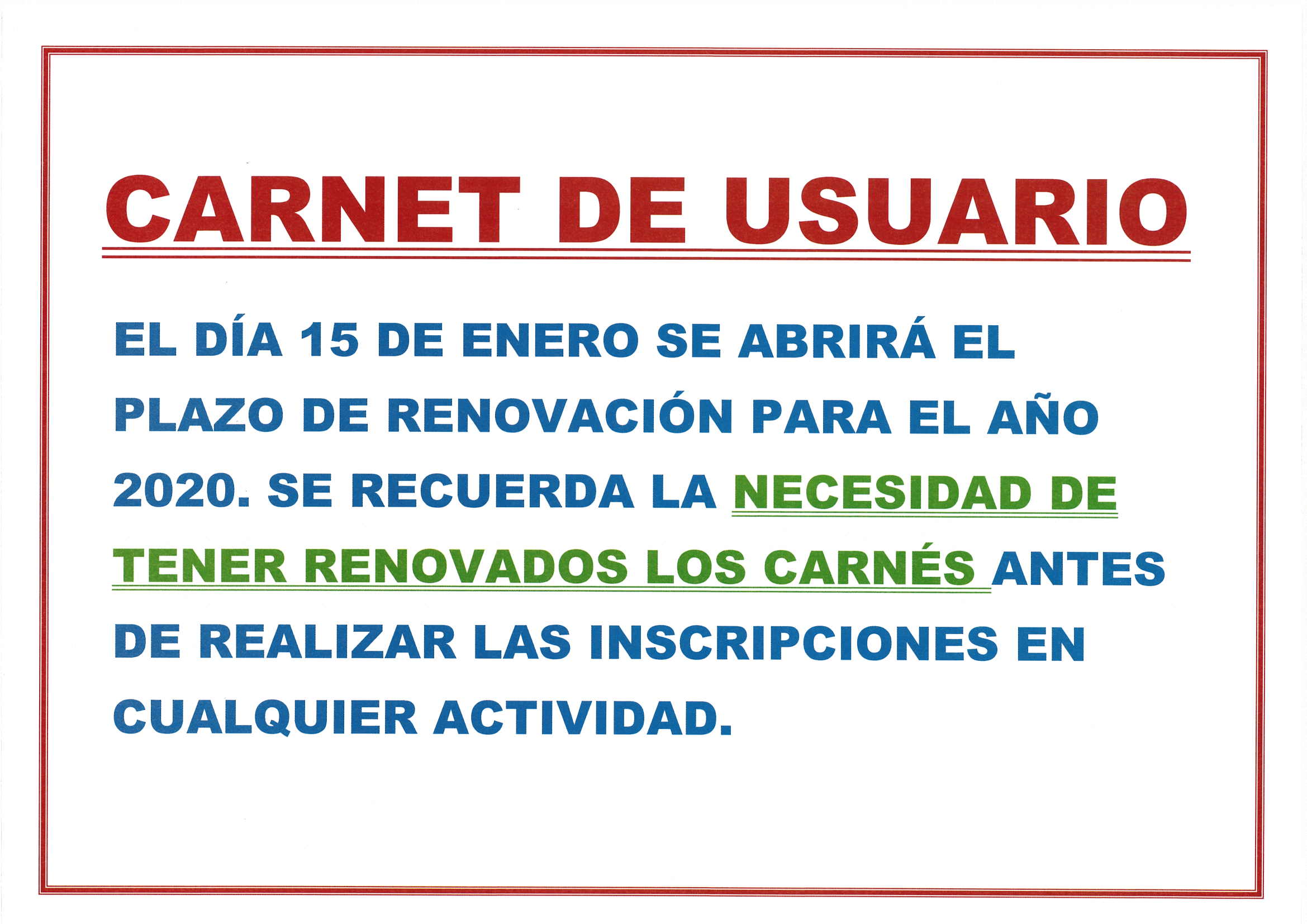 RENOVACIÓN CARNET DE USUARIO 2020 Y HORARIO OMIC Y OAC
