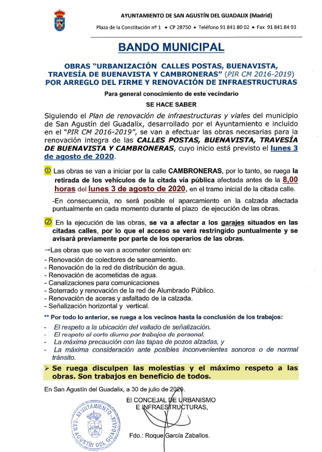 EL 3 DE AGOSTO COMIENZAN LAS OBRAS DE URBANIZACIÓN Y MEJORA EN LAS CALLES DEL CASCO ANTIGUO (POSTAS, BUENAVISTA Y CAMBRONERAS)