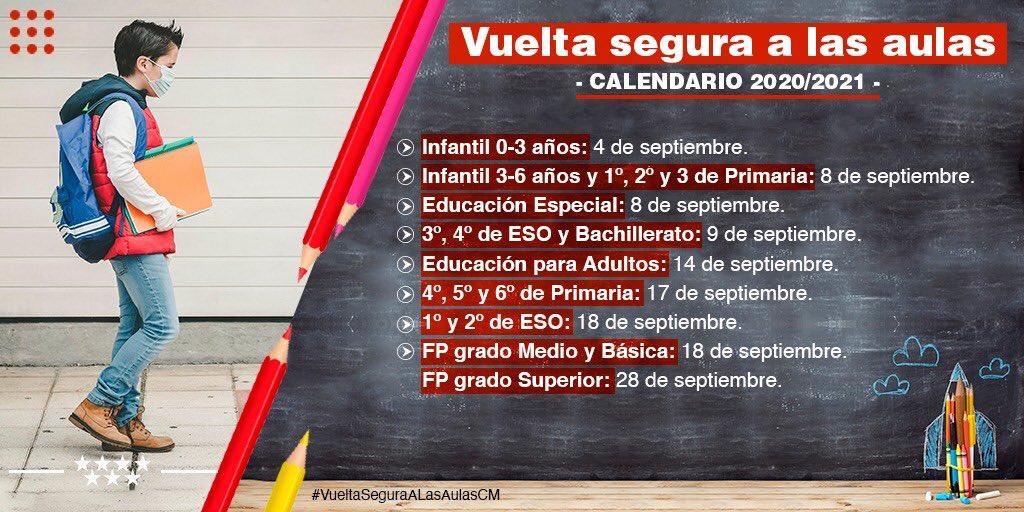 FECHAS DEL COMIENZO DEL CURSO ESCOLAR 2020/21