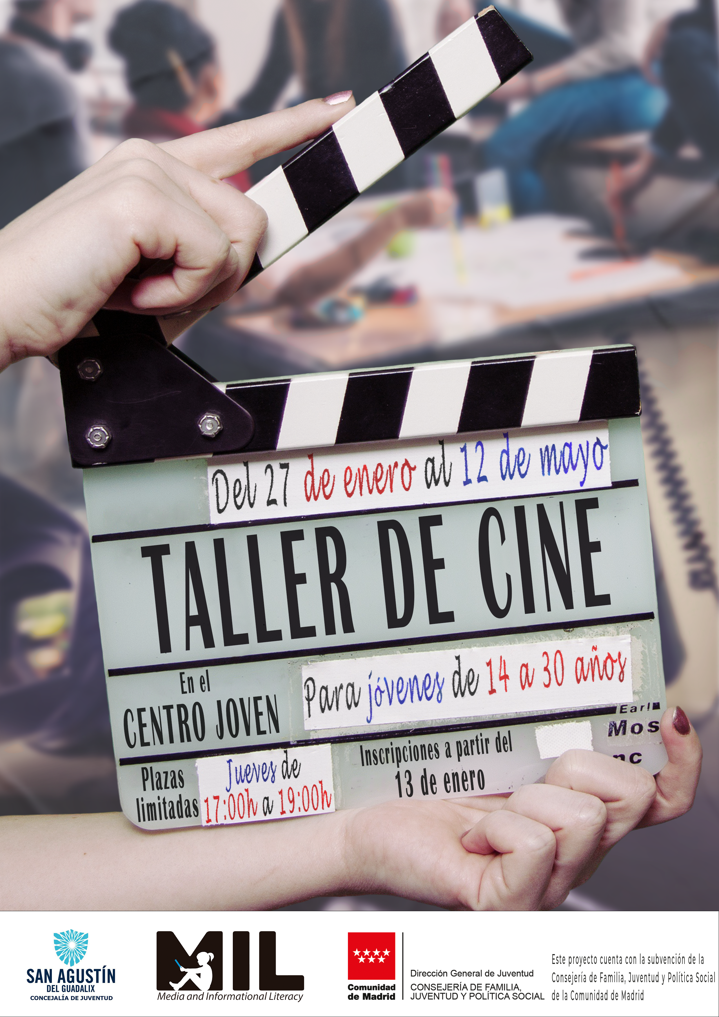 TALLER DE CINE DE CINCO MESES DE DURACIÓN GRATIS PARA JÓVENES DE 14 A 30 AÑOS