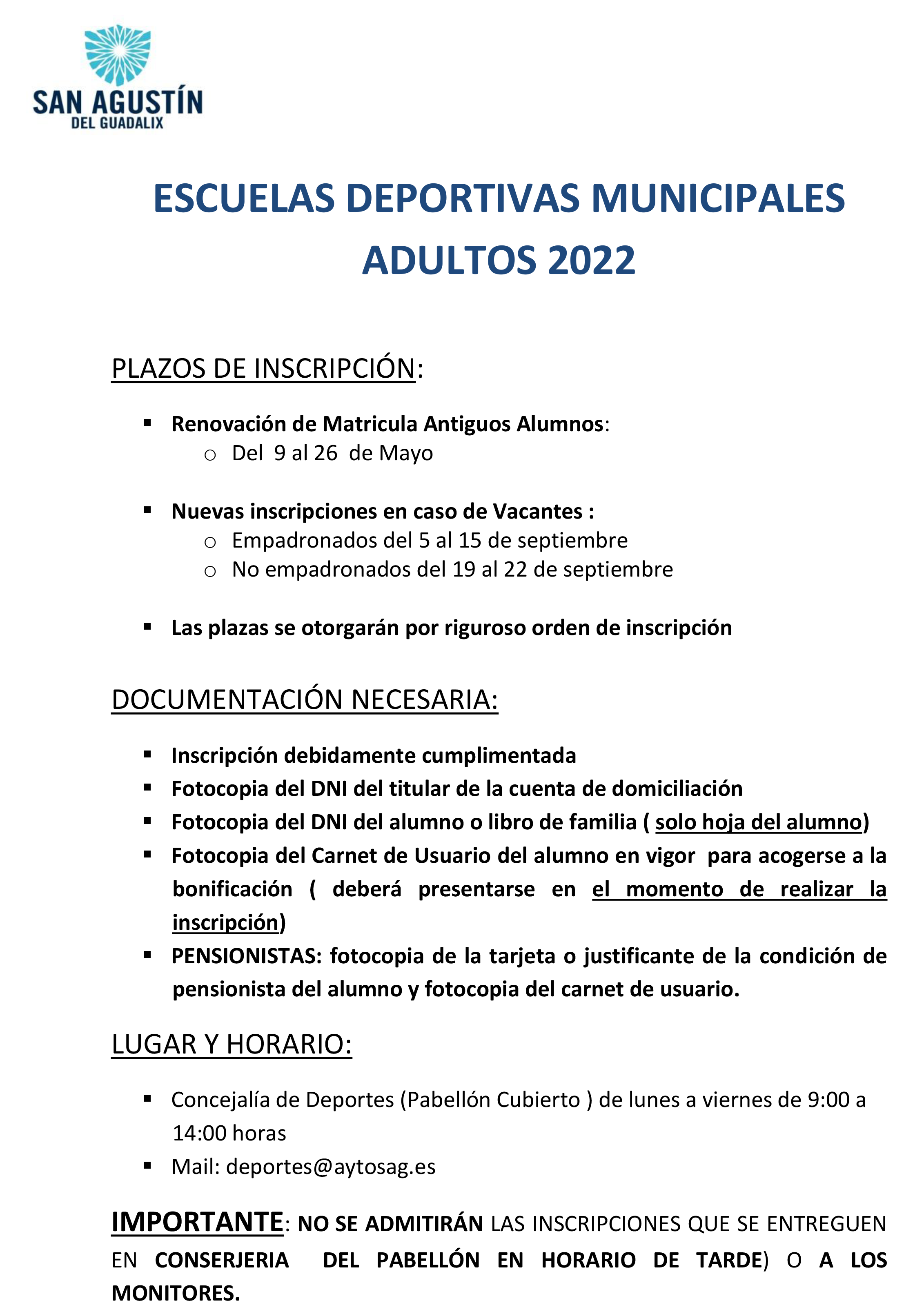 ABIERTO EL PLAZO DE INSCRIPCIÓN EN LAS ESCUELAS DEPORTIVAS MUNICIPALES PARA ADULTOS