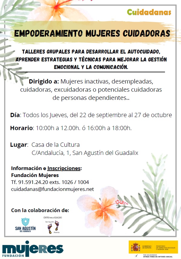 CUIDAR SIN DESCUIDARSE. TALLER GRATUITO DIRIGIDO A MUJERES QUE TIENEN A SU CARGO EL CUIDADO DE OTROS